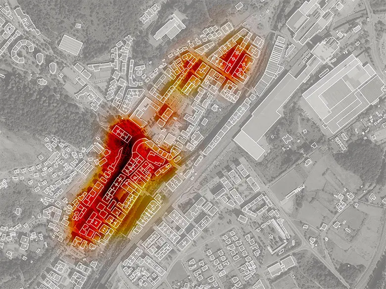 Mapa de calor identificando las zonas en las que predominan los comercios obsoletos y actualizables
